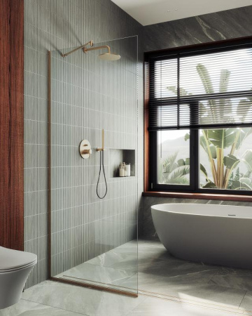 Душевая перегородка Maybah Glass MGD-695-2у 79х195 стекло прозрачное профиль бронза