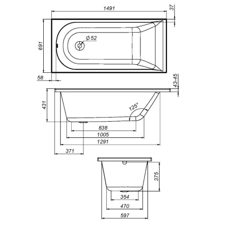 Ванна акриловая Am.Pm Spirit W72A-150-070W-A2 150х70 пристенная прямоугольная без каркаса