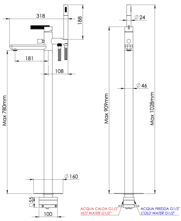 Смеситель для ванны Daniel Club ANC678XV напольный сталь