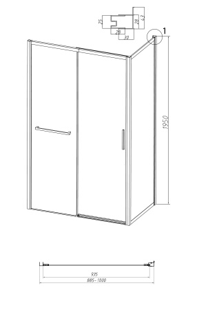 Боковая стенка Grossman Style 200.K33.05.100.21.00 100x195 стекло прозрачное профиль черный матовый