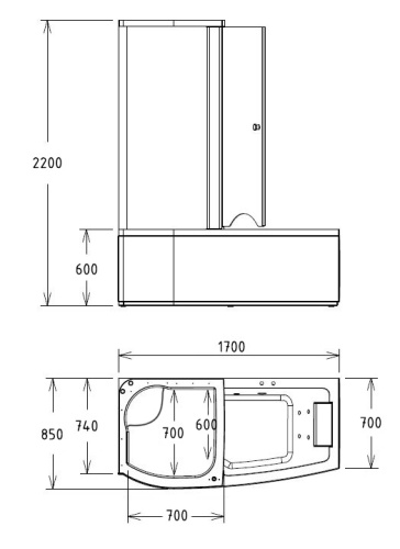 Ванна гидромассажная Gemy G8040 B L 170x85 пристенная угловая асимметричная - фото 5