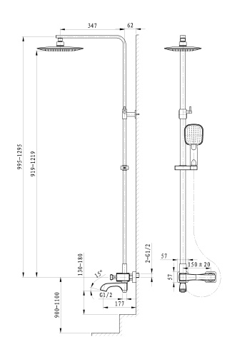 Душевая стойка Wonzon & Woghand Triumph WW-563601-CR настенная цвет хром - фото 2