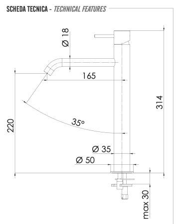 Смеситель Remer X Style X11LXLXV на раковину нержавеющая сталь