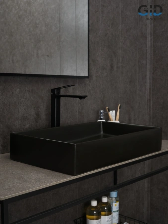 Раковина керамическая Gid Geométrico 53363 60х40 накладная цвет черный без отверстий под смеситель