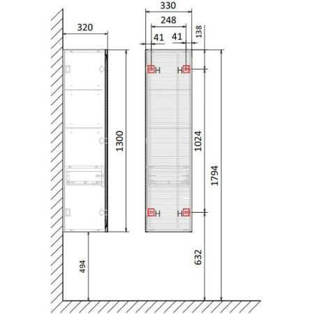Шкаф-пенал Jorno KARAT Kar.04.130/P/BuL 30х130 подвесной цвет коричневый