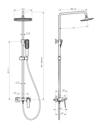 Душевая стойка Boheme Venturo 378-SGM настенная цвет графит глянцевый - фото 2