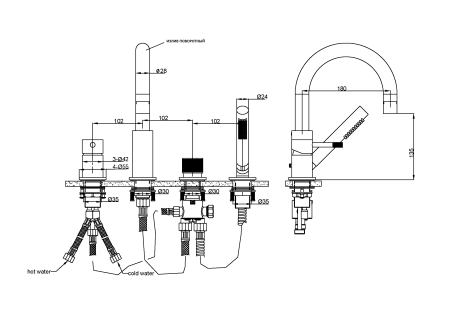 Смеситель Boheme Uno 460-GM на борт ванны графит