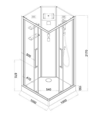 Душевая кабина Acquazzone Quoris 100 100х100 квадратная с крышей ориентация универсальная