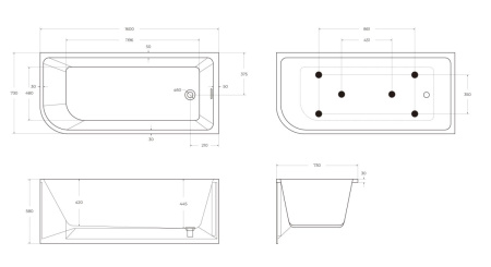 Ванна акриловая BelBagno BB712-1600-730-R 160х75 угловая асимметричная с ножками