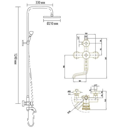 Душевая стойка Bronze de Luxe 10120DR настенная цвет бронза - фото 3