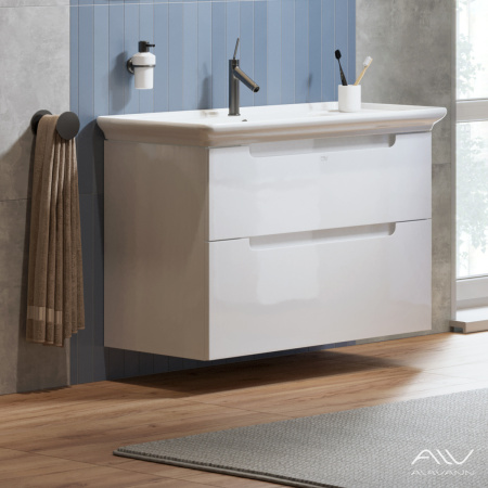 Тумба с раковиной Alavann Berta 105 ALV0968000 подвесная белая с ящиками