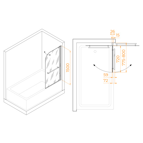 Душевая шторка на ванну RGW Screens 03110608-11 80х150 стекло прозрачное профиль хром глянцевый ориентация универсальная - фото 4
