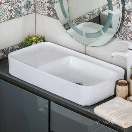 Раковина из сантехнического фарфора Melana A572-805 80х40 накладная цвет белый без отверстий под смеситель