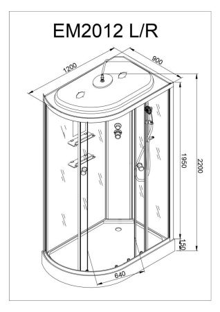 Душевая кабина AvaCan EM2012R 120х90 асимметричная с крышей ориентация правая
