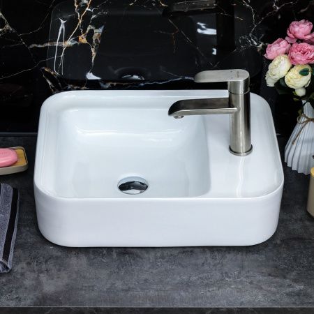 Раковина из сантехнического фарфора Melana 320309-805 50х40 накладная цвет белый 1 отверстие под смеситель