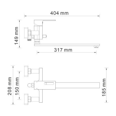 Смеситель для ванны Wasserkraft Alme 1500 1502L настенный хром