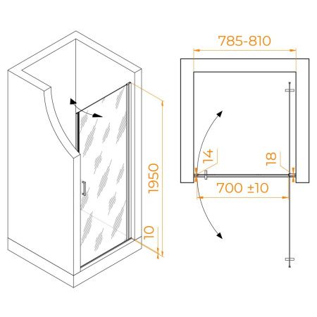 Душевая дверь RGW Leipzig 351200308-11 80х195 стекло прозрачное профиль хром