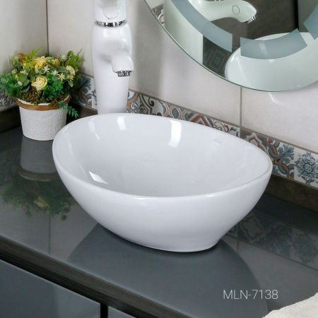 Раковина из сантехнического фарфора Melana 7138-805 40х30 накладная цвет белый без отверстий под смеситель