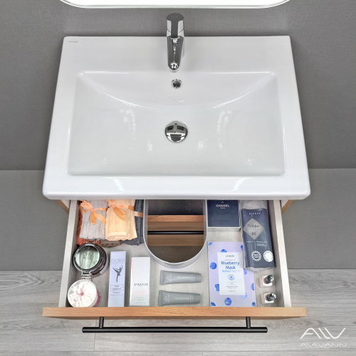 Тумба с раковиной Alavann Rondo ALV1168000 60х46х61 подвесная цвет коричневый - фото 4