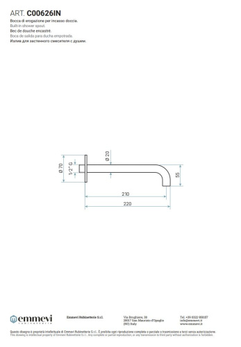 Излив Emmevi Filoinox C00626/IN настенный сталь - фото 2
