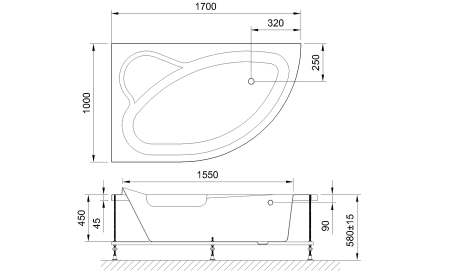 Ванна акриловая Royal Bath ALPINE RB819102L 170х100 пристенная асимметричная без каркаса