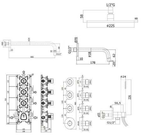 Душевая система Paffoni Modular Box KITMB019NO045 встраиваемая в стену