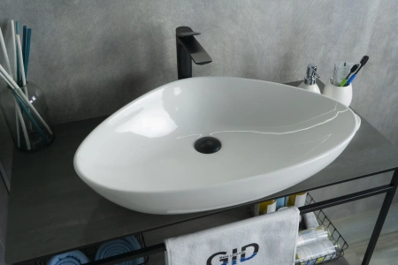 Раковина керамическая Gid Creativo 51117 70х40 накладная цвет белый без отверстий под смеситель