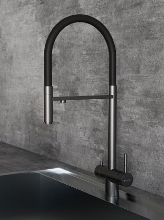 Смеситель для кухни Knotlor Infinity SS-16/GM на мойку вороненая сталь