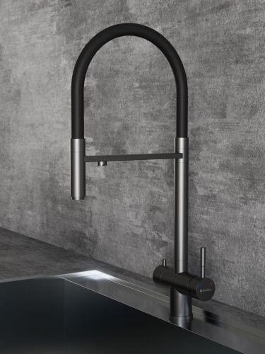 Смеситель для кухни Knotlor Infinity SS-16/GM на мойку вороненая сталь - фото 4