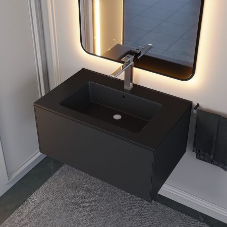 Раковина из искусственного камня Uperwood Parma Quartz 291003007 80х50 полувстраиваемая цвет черный