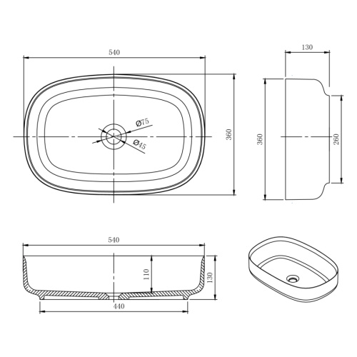 Раковина из искусственного камня MonteBianco Conca 540 12020 40х40 накладная цвет белый матовый без отверстий под смеситель - фото 5