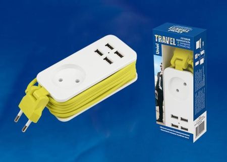 Удлинитель 1гн х 1,5м б/з Uniel Travel (Травел) S-CT1-1,5U White/Green