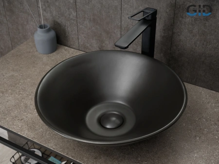 Раковина керамическая Gid Esfera 53383 40х40 накладная цвет черный без отверстий под смеситель