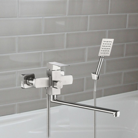 Смеситель для ванны WesnaArt Kubus KUB13-320 настенный сатин