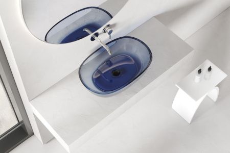 Раковина из полиэфирной смолы Abber Kristall AT2805Saphir 60х40 накладная цвет синий без отверстий под смеситель