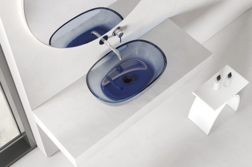 Раковина из полиэфирной смолы ABBER Kristall AT2805Saphir 60х40 накладная цвет синий без отверстий под смеситель - фото 5