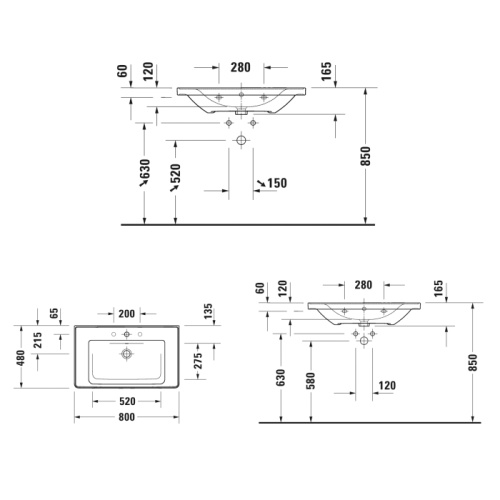 Раковина Duravit D-Neo 80 см 2367800060 накладная цвет белый - фото 2