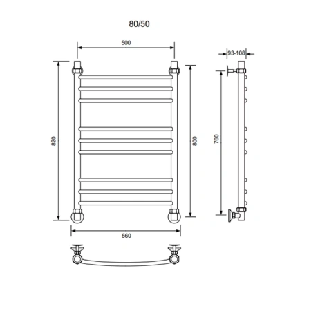 Полотенцесушитель водяной Veconi Nemi-A N8050GR-A 50х80 серый
