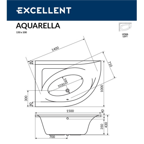 Ванна гидромассажная Excellent AQUARELLA WAEX.ARL15.SOFT.WH 150х100  асимметричная - фото 3
