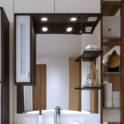 Зеркало-шкаф с подсветкой Бриклаер 4627125411854 90х20х103 подвесной цвет венге/белый - фото 2