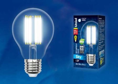 Лампа светодиодная филаментная Uniel LED-A60 LED-A70-17W/3000K/E27/CL PLS02WH картон