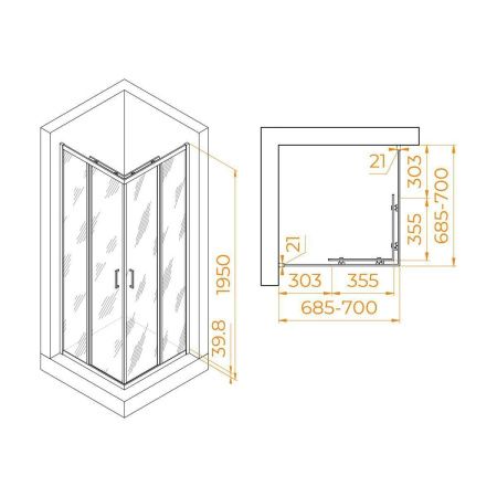 Душевой уголок RGW Passage 3508103077-14 70х70 стекло прозрачное профиль черный без поддона