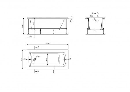 Ванна акриловая Santek Монако XL 1WH111978 160х75 пристенная прямоугольная без каркаса