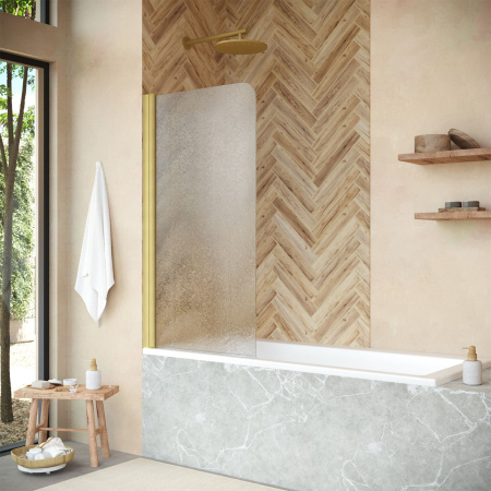 Душевая шторка на ванну Vegas-Glass EV+EV NOVO EV NOVO 76 03 02 L 76х139 стекло рифленое профиль золото матовое ориентация левая