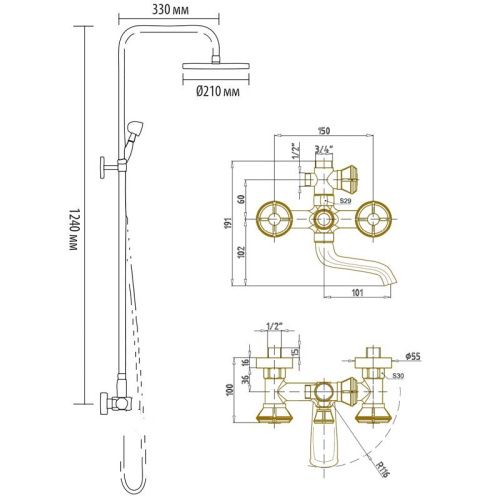 Душевая стойка Bronze de Luxe 10121R настенная цвет бронза - фото 3