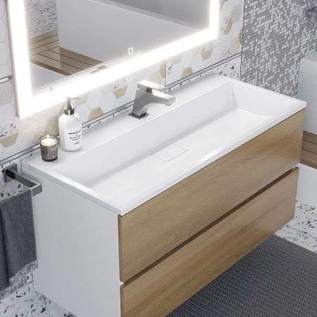 Тумба под раковину Uperwood Barsa 293020533 100х50 подвесная цвет коричневый/белый