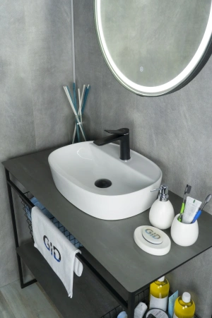 Раковина керамическая Gid Lago 51166 50х40 накладная цвет белый 1 отверстие под смеситель