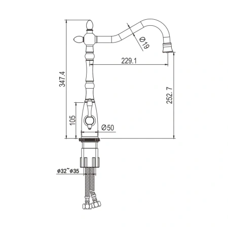 Смеситель для кухни Rose R158Q на мойку бронза