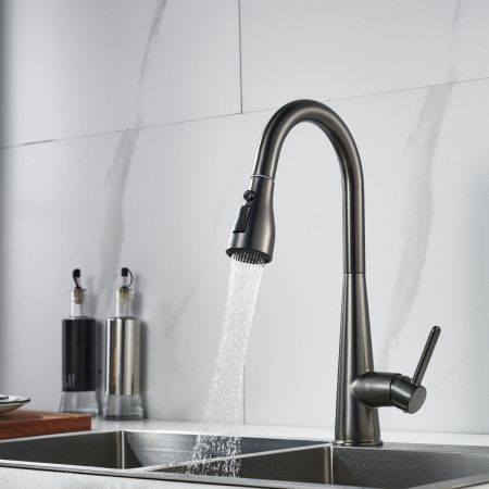 Смеситель для кухни Shevanik S363T на мойку оружейная сталь