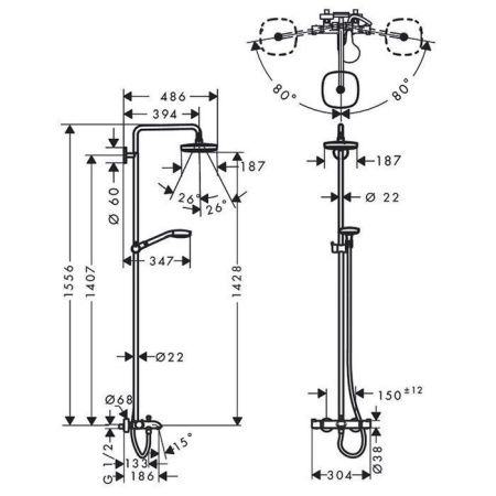 Душевая стойка Hansgrohe Croma Select 27352400 настенная цвет хром